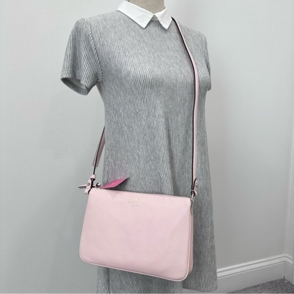 Kate Spade Jackson Triple Gusset Pebbled Leather Crossbody Bag Peach Puff Pink
